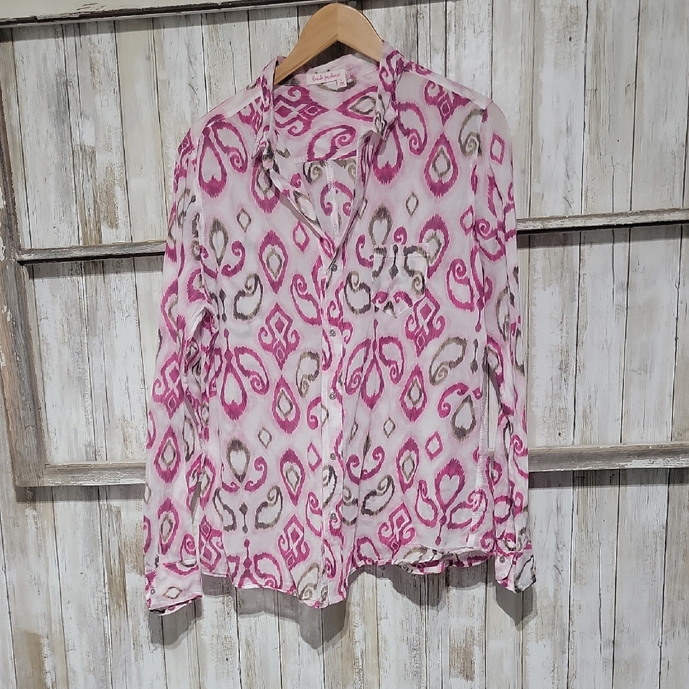 Fresh Produce Pink Patterned Women's Top Blouse Size Large